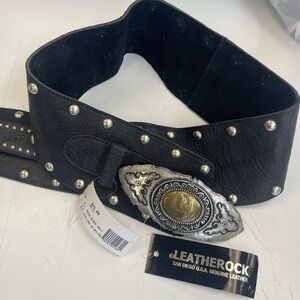 Leatherock Black Belt with Ornate Silver Buckle